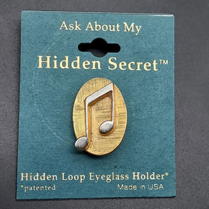 Music Note Brooch Pin Vintage New Old Stock Hidden Eye Glass/Badge/ID Holder